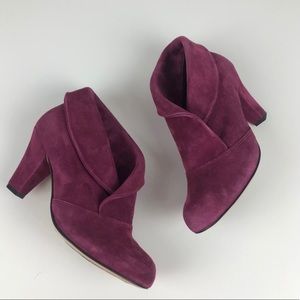 Anthro All Black leather ankle bootie 37 magenta